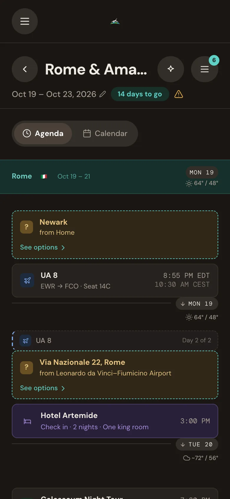 The day-by-day itinerary for Rome on a phone