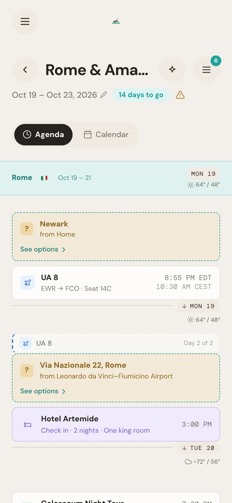 The day-by-day itinerary for Rome on a phone